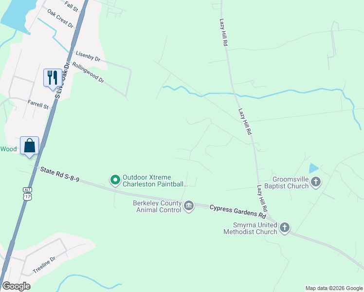 map of restaurants, bars, coffee shops, grocery stores, and more near 499 Cypress Gardens Road in Moncks Corner