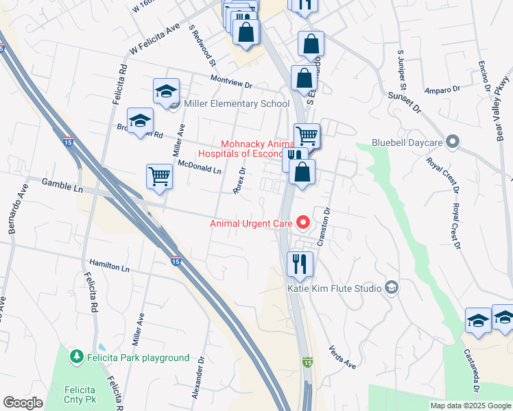 map of restaurants, bars, coffee shops, grocery stores, and more near 440 West Citracado Parkway in Escondido