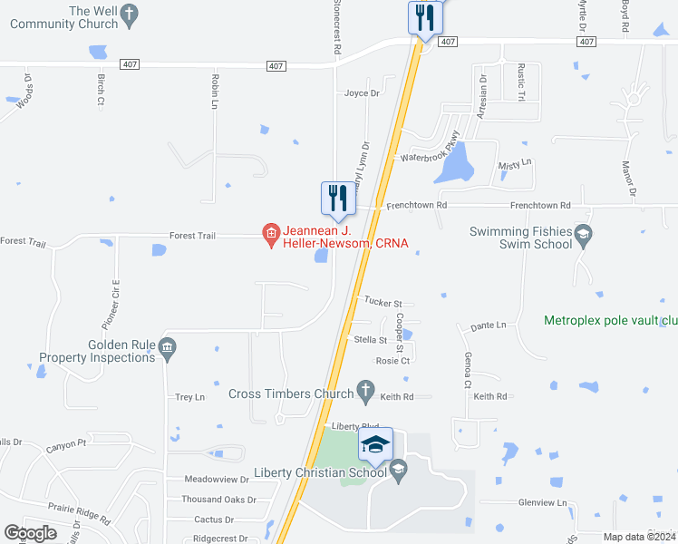 map of restaurants, bars, coffee shops, grocery stores, and more near 839 Stonecrest Road in Argyle