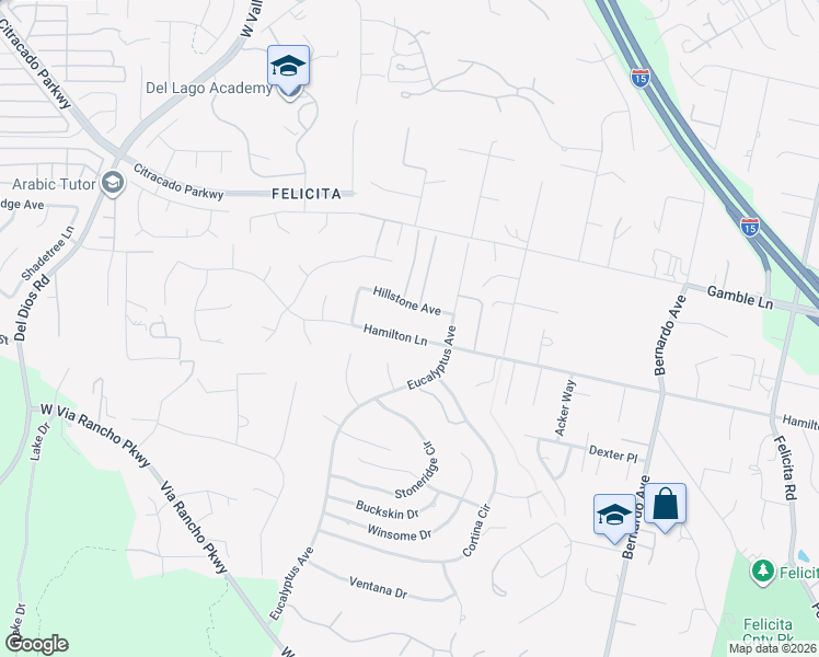 map of restaurants, bars, coffee shops, grocery stores, and more near 1553 Hamilton Lane in Escondido
