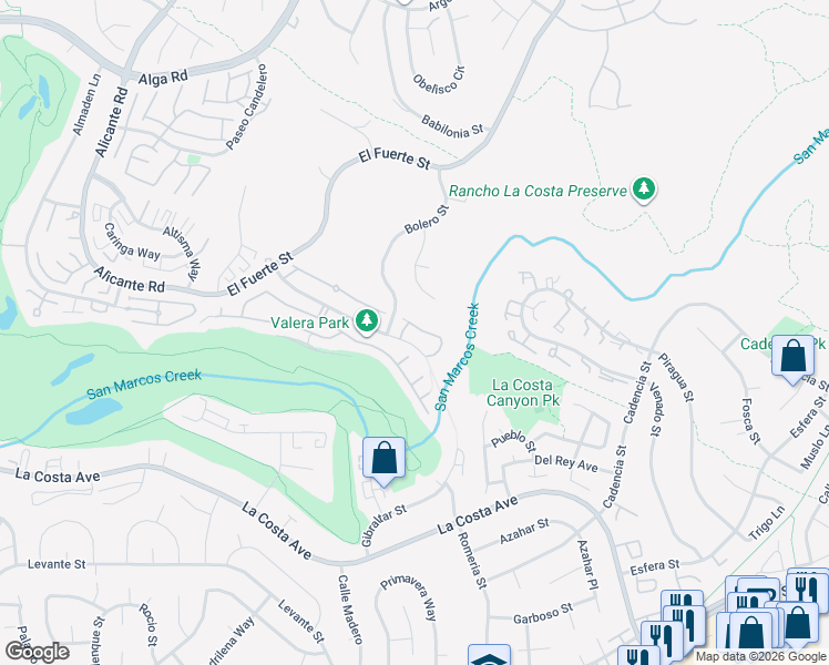 map of restaurants, bars, coffee shops, grocery stores, and more near 2941 Sondra Court in Carlsbad