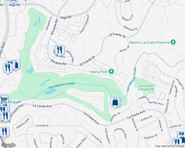 map of restaurants, bars, coffee shops, grocery stores, and more near 2837 Vista Mariana in Carlsbad