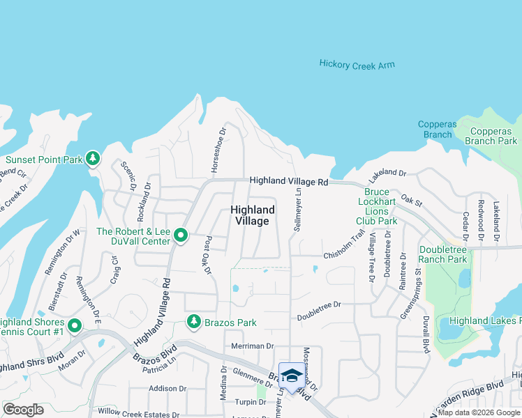 map of restaurants, bars, coffee shops, grocery stores, and more near 514 Greenbriar Lane in Highland Village