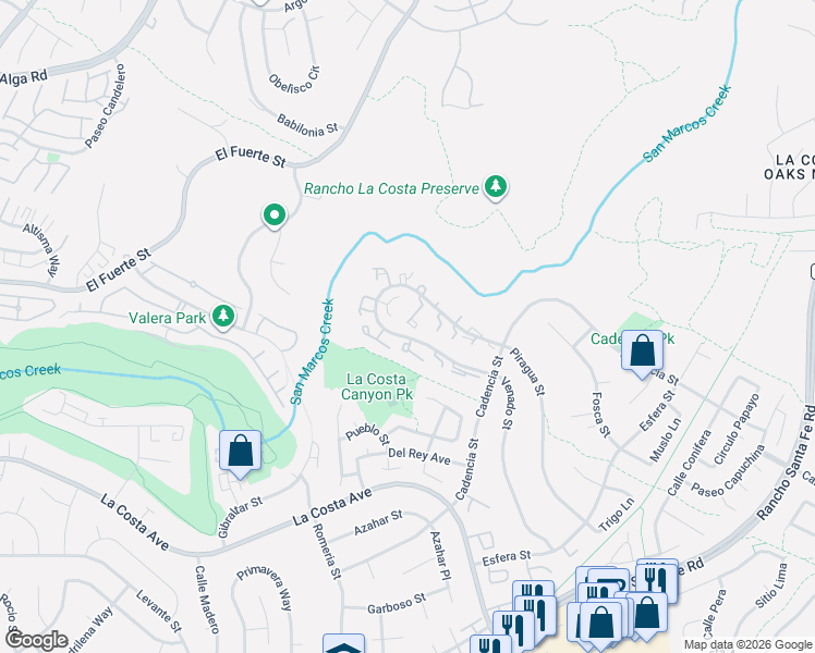 map of restaurants, bars, coffee shops, grocery stores, and more near 3154 Vista Rica in Carlsbad