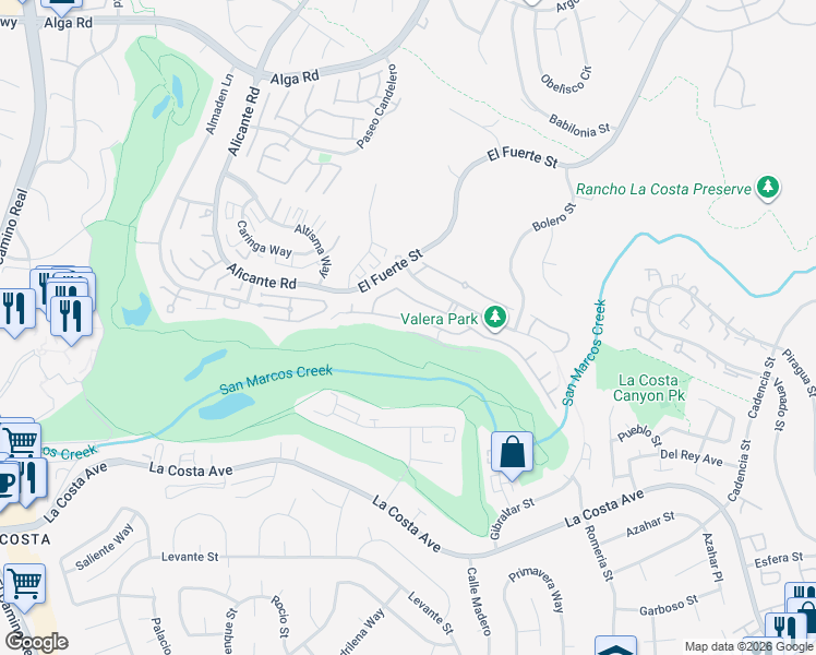 map of restaurants, bars, coffee shops, grocery stores, and more near 2837 Vista Mariana in Carlsbad