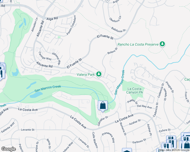 map of restaurants, bars, coffee shops, grocery stores, and more near 2916 Avenida Valera in Carlsbad