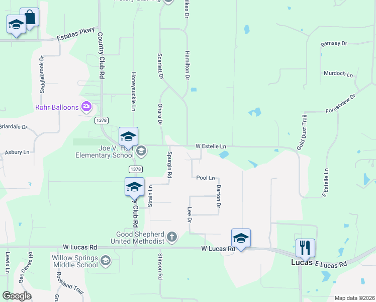 map of restaurants, bars, coffee shops, grocery stores, and more near 415 Hunt Drive in Allen