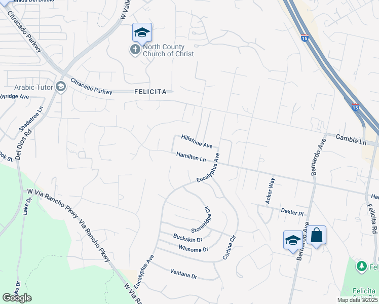 map of restaurants, bars, coffee shops, grocery stores, and more near 1608 Hamilton Lane in Escondido