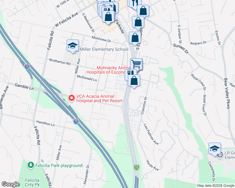 map of restaurants, bars, coffee shops, grocery stores, and more near 440 West Citracado Parkway in Escondido