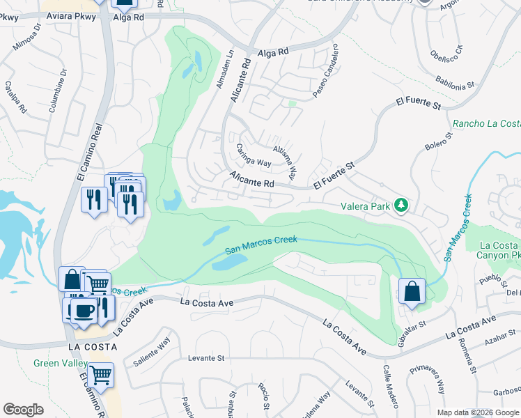 map of restaurants, bars, coffee shops, grocery stores, and more near 7418 Avenida De Palais in Carlsbad