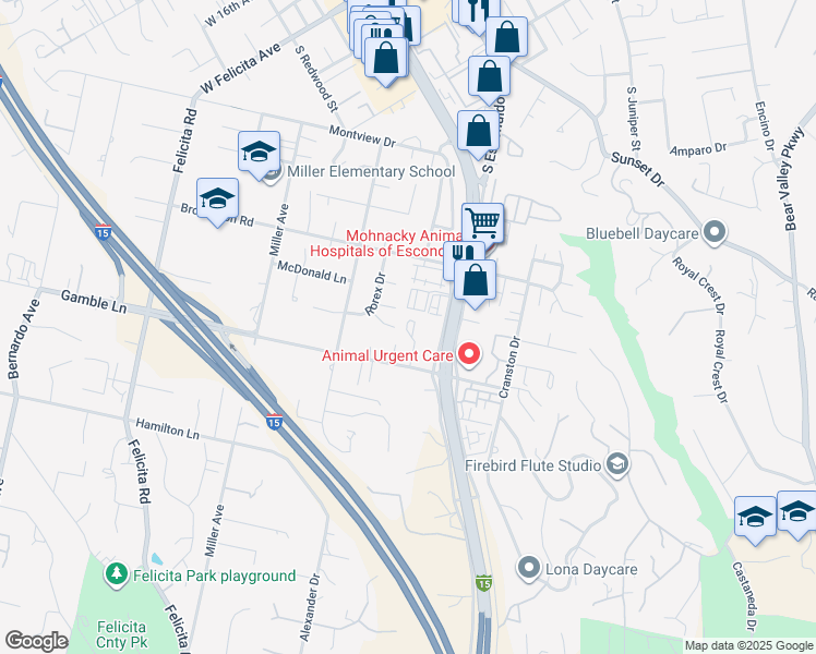 map of restaurants, bars, coffee shops, grocery stores, and more near 440 West Citracado Parkway in Escondido