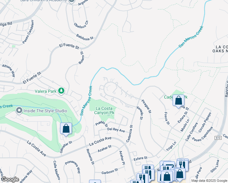 map of restaurants, bars, coffee shops, grocery stores, and more near 7321 Calle De Fuentes in Carlsbad