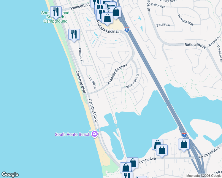 map of restaurants, bars, coffee shops, grocery stores, and more near 513 Halsing Court in Carlsbad
