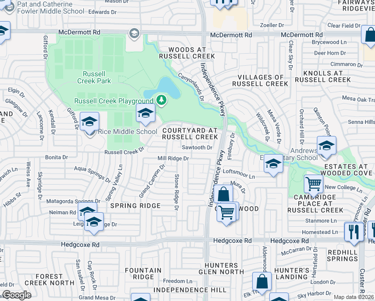 map of restaurants, bars, coffee shops, grocery stores, and more near 8405 Gateway Drive in Plano