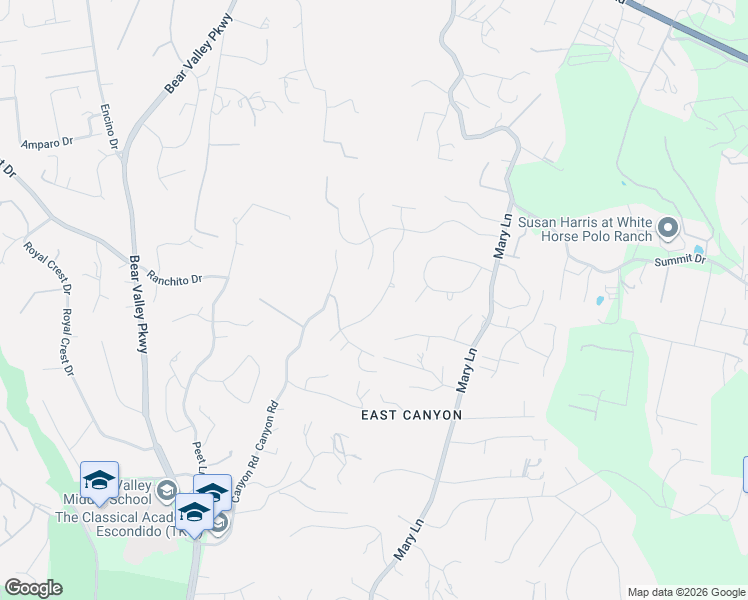 map of restaurants, bars, coffee shops, grocery stores, and more near 2467 Canyon Creek Road in Escondido