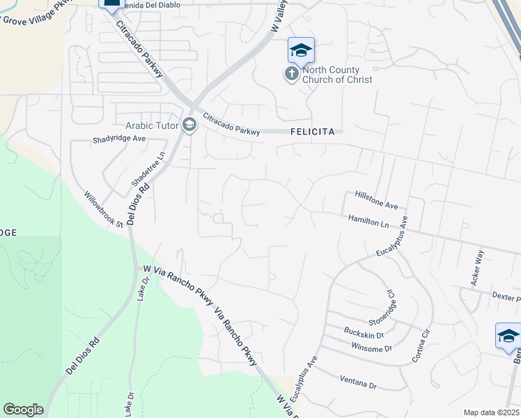 map of restaurants, bars, coffee shops, grocery stores, and more near 2034 Ridgecrest Place in Escondido