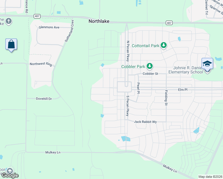 map of restaurants, bars, coffee shops, grocery stores, and more near 2900 Peekaboo Lane in Northlake
