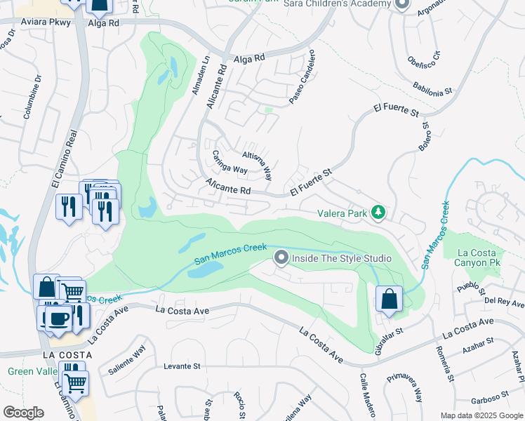map of restaurants, bars, coffee shops, grocery stores, and more near 7490 Via De Fortuna in Carlsbad