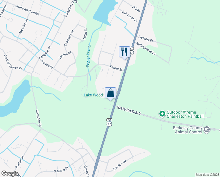 map of restaurants, bars, coffee shops, grocery stores, and more near 2931 South Live Oak Drive in Moncks Corner