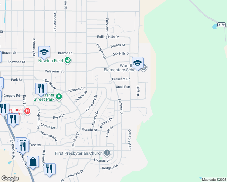 map of restaurants, bars, coffee shops, grocery stores, and more near 1400 Quail Run in Graham