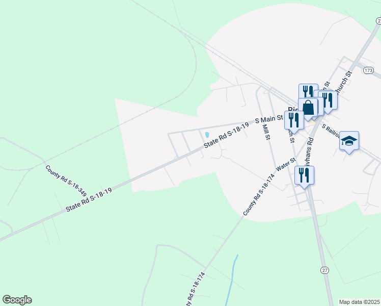 map of restaurants, bars, coffee shops, grocery stores, and more near State Road S-18-19 in Ridgeville