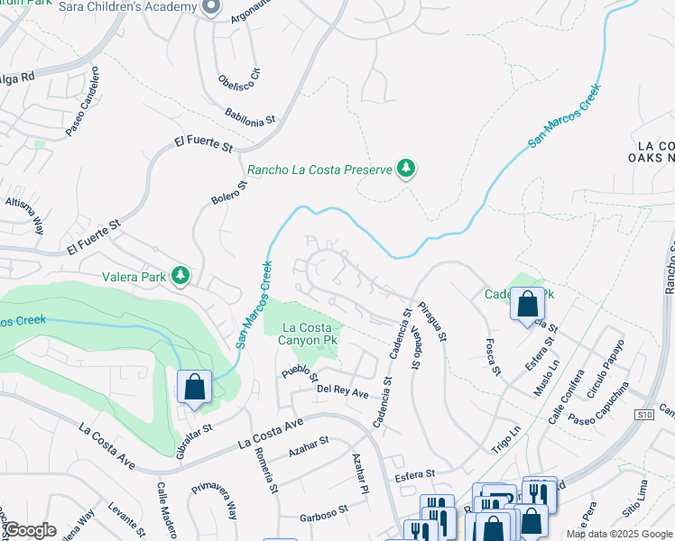 map of restaurants, bars, coffee shops, grocery stores, and more near 7317 Paseo Verde in Carlsbad