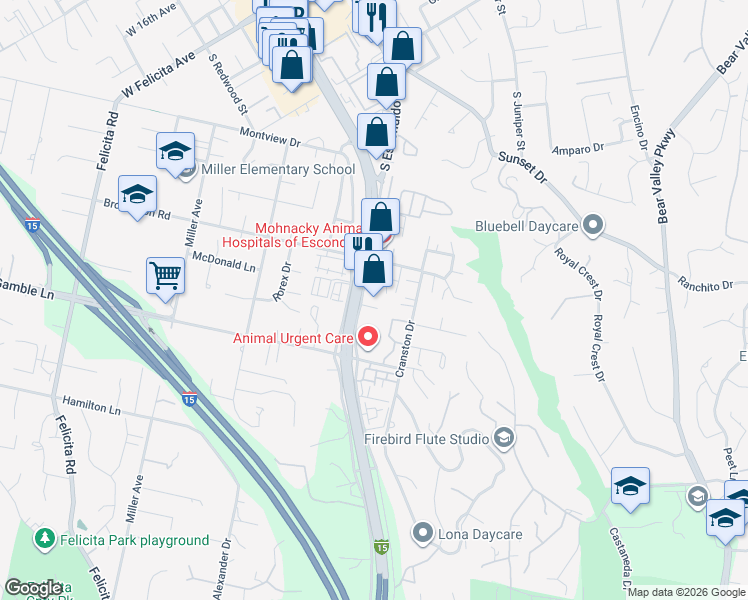 map of restaurants, bars, coffee shops, grocery stores, and more near Pasatiempo Glen in Escondido