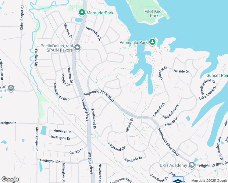 map of restaurants, bars, coffee shops, grocery stores, and more near 3114 Vista Heights Lane in Lewisville