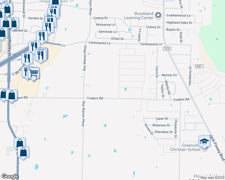 map of restaurants, bars, coffee shops, grocery stores, and more near 1106 Traders Road in Greenville