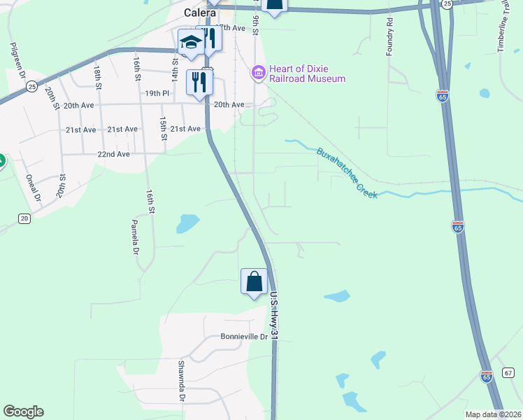 map of restaurants, bars, coffee shops, grocery stores, and more near Enclave Avenue in Calera