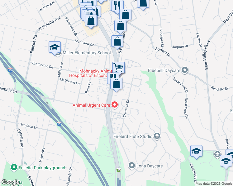 map of restaurants, bars, coffee shops, grocery stores, and more near Pasatiempo Glen in Escondido