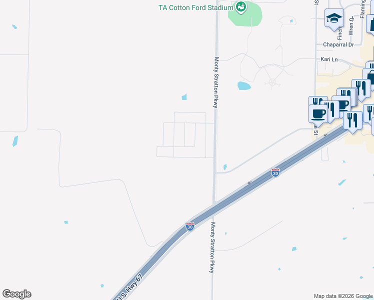 map of restaurants, bars, coffee shops, grocery stores, and more near 8446 Monty Stratton Parkway in Greenville