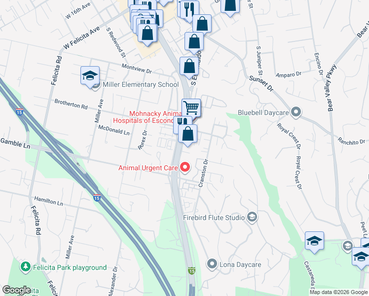 map of restaurants, bars, coffee shops, grocery stores, and more near Pasatiempo Glen in Escondido