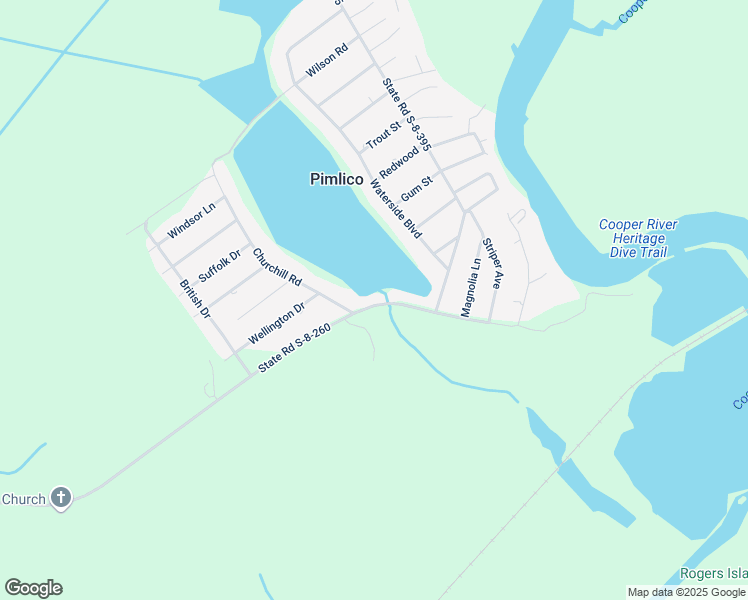 map of restaurants, bars, coffee shops, grocery stores, and more near 1721 Pimlico Boulevard in Moncks Corner