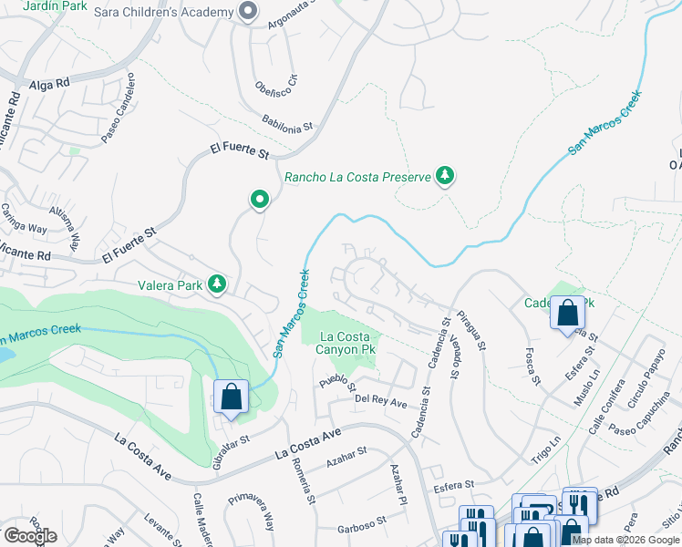 map of restaurants, bars, coffee shops, grocery stores, and more near 3103 Camino Del Arco in Carlsbad