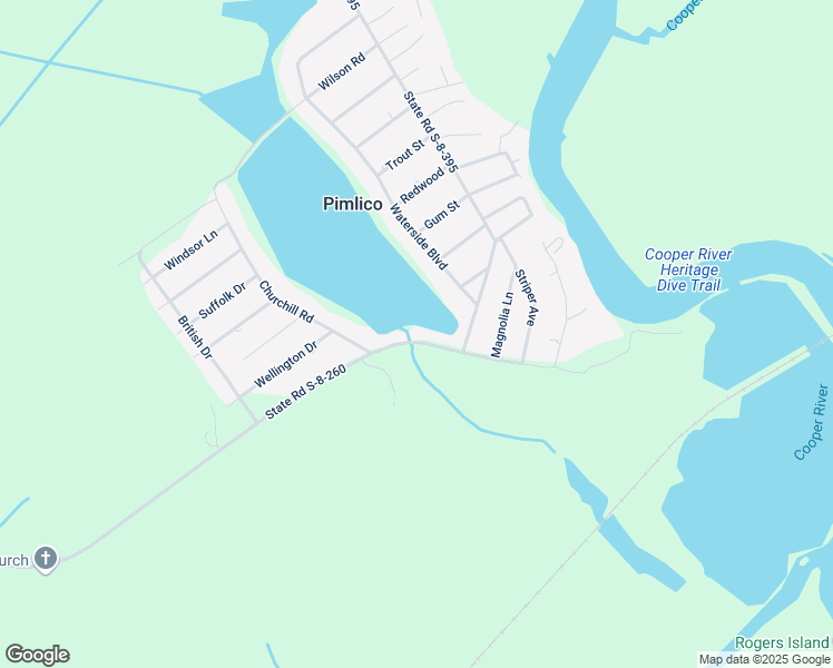 map of restaurants, bars, coffee shops, grocery stores, and more near 1721 Pimlico Boulevard in Moncks Corner