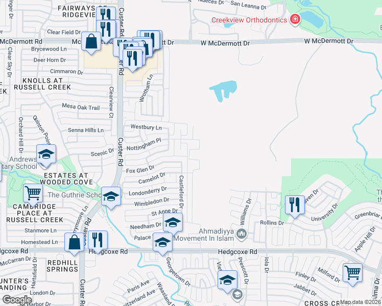 map of restaurants, bars, coffee shops, grocery stores, and more near 1997 Kieva Place in Allen