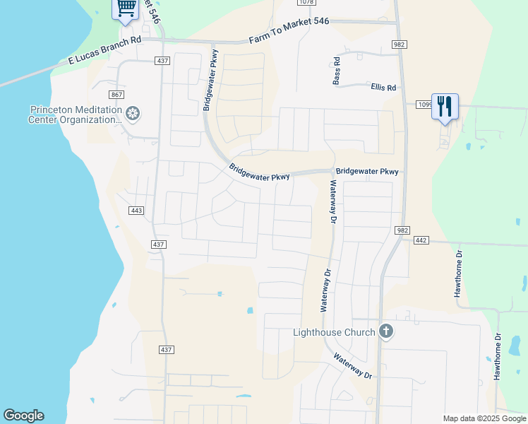 map of restaurants, bars, coffee shops, grocery stores, and more near 5722 Pecan Drive in Princeton