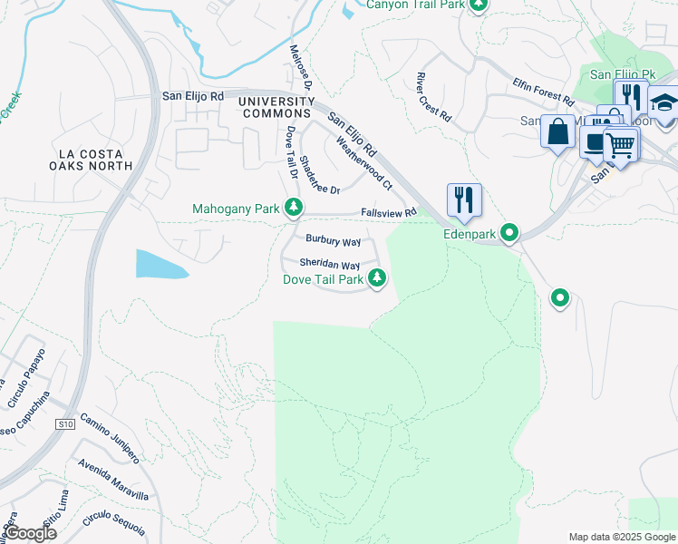 map of restaurants, bars, coffee shops, grocery stores, and more near 1823 Sheridan Way in San Marcos