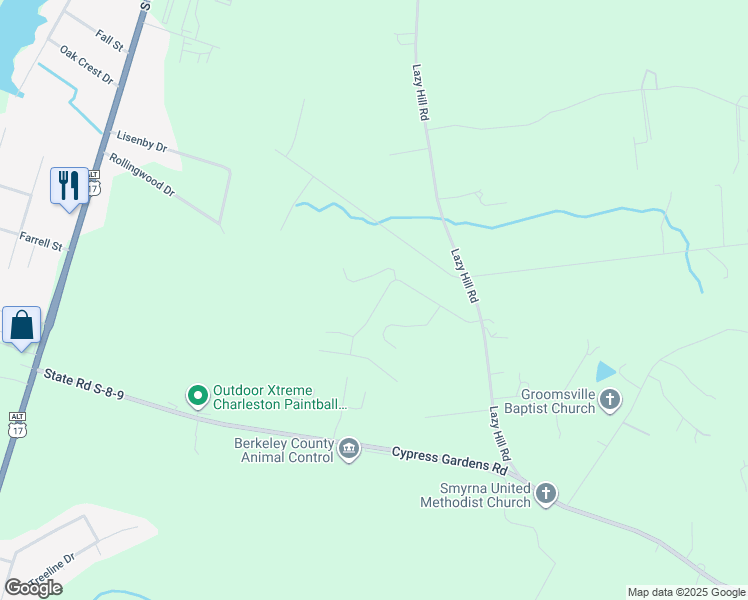 map of restaurants, bars, coffee shops, grocery stores, and more near 161 Blackstone Drive in Moncks Corner