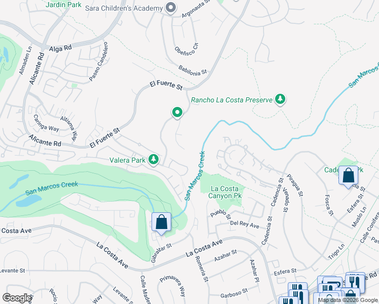 map of restaurants, bars, coffee shops, grocery stores, and more near 2922 Managua Place in Carlsbad