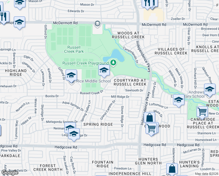 map of restaurants, bars, coffee shops, grocery stores, and more near 3153 Kings Canyon Drive in Plano