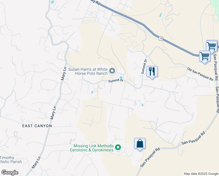 map of restaurants, bars, coffee shops, grocery stores, and more near 2955 Summit Drive in Escondido