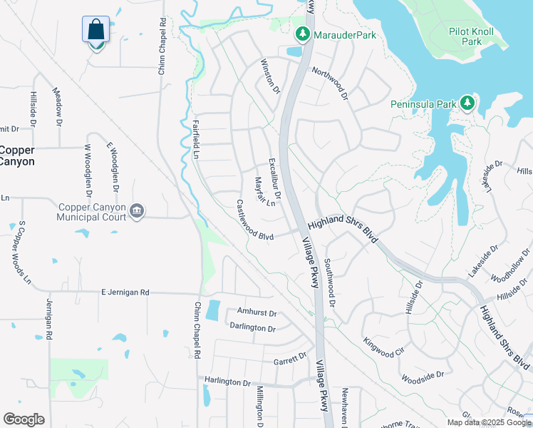 map of restaurants, bars, coffee shops, grocery stores, and more near 806 Camelot Court in Highland Village