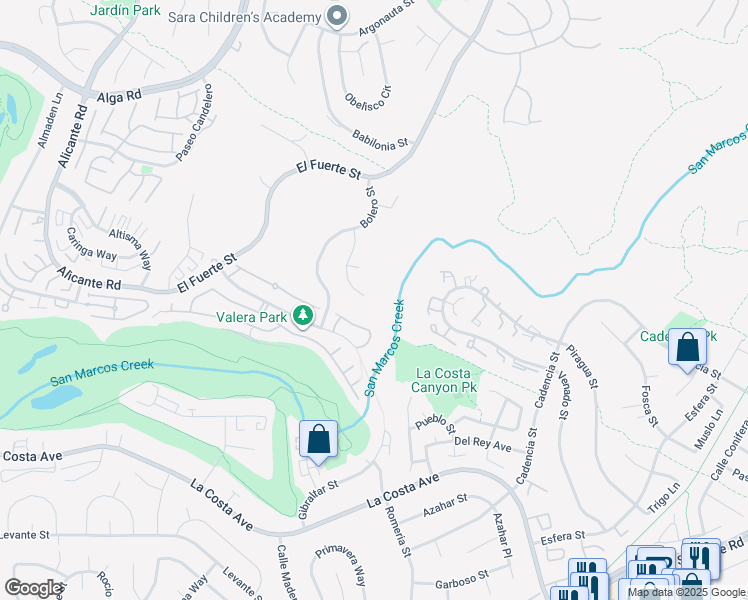 map of restaurants, bars, coffee shops, grocery stores, and more near 2922 Managua Place in Carlsbad