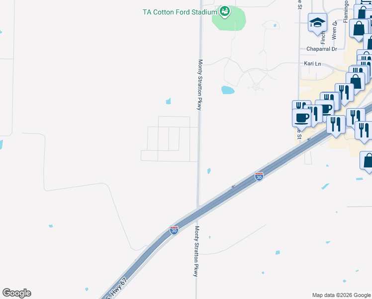map of restaurants, bars, coffee shops, grocery stores, and more near 8446 Monty Stratton Parkway in Greenville