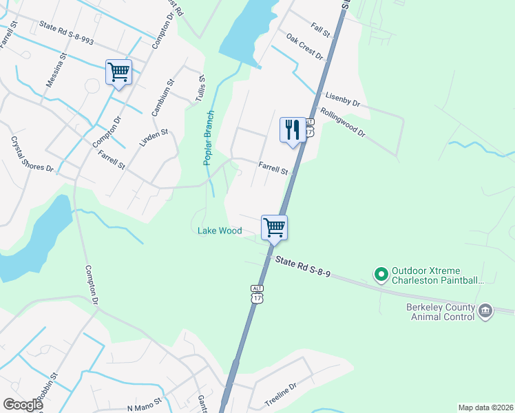 map of restaurants, bars, coffee shops, grocery stores, and more near 2931 South Live Oak Drive in Moncks Corner