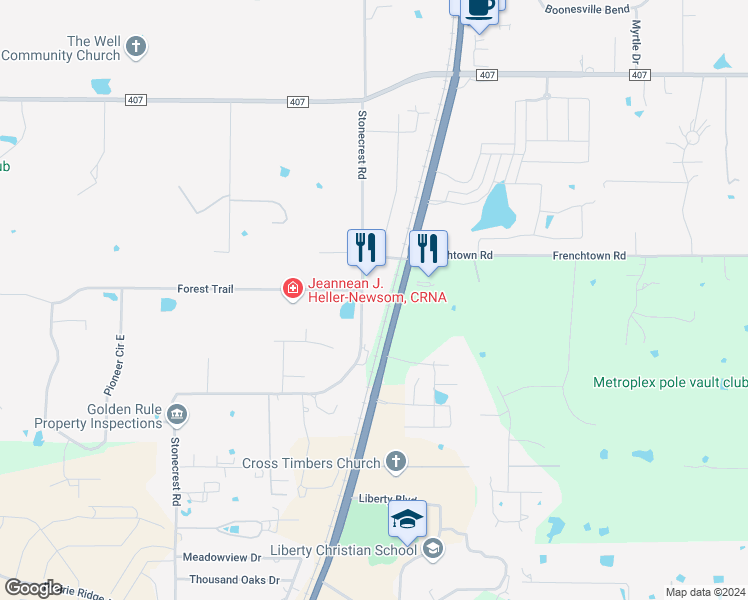 map of restaurants, bars, coffee shops, grocery stores, and more near 817 Stonecrest Road in Argyle