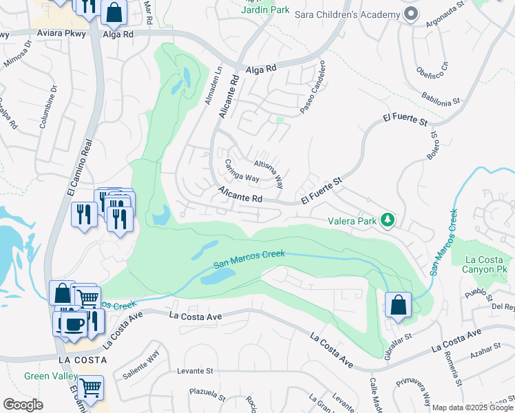 map of restaurants, bars, coffee shops, grocery stores, and more near 7408 Via De Fortuna in Carlsbad