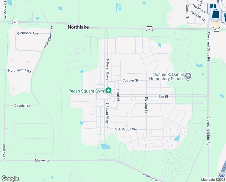 map of restaurants, bars, coffee shops, grocery stores, and more near 2701 North Market Street in Northlake